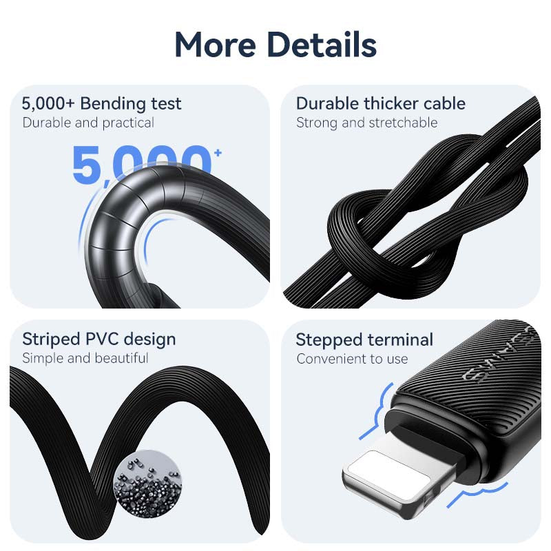 USAMS US-SJ699 3m USB to Lightning 2.4A Charging Cable Copper Core 480Mbps Data Cord USAMS US-SJ699 3m USB to Lightning 2.4A Charging Cable Copper Core 480Mbps Data Cord